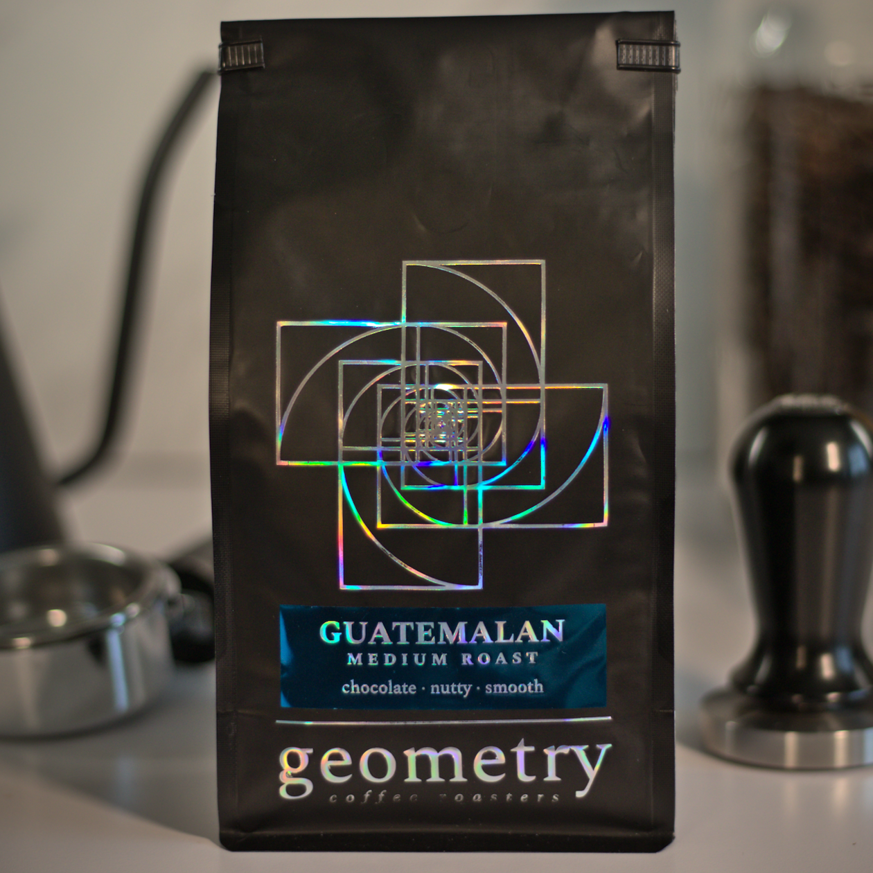 A bag of Geometry Coffee's Guatemalan Medium Roast.